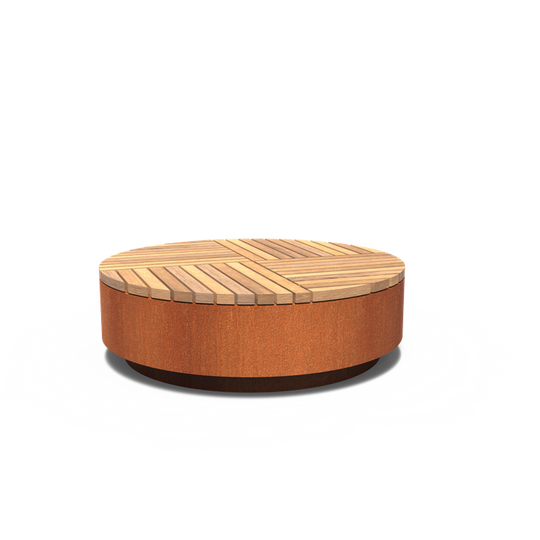 Ronde bank/platform van cortenstaal