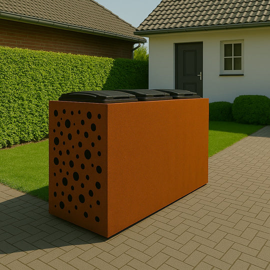 Afvalcontainerafscherming van cortenstaal - geperforeerd model