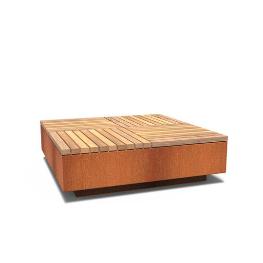 Vierkante bank/platform van cortenstaal