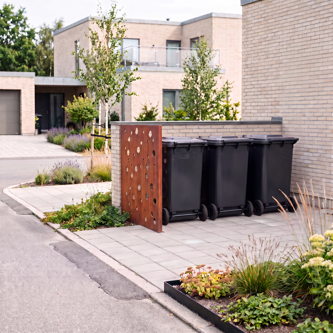 Zijwand voor afvalcontainers van cortenstaal