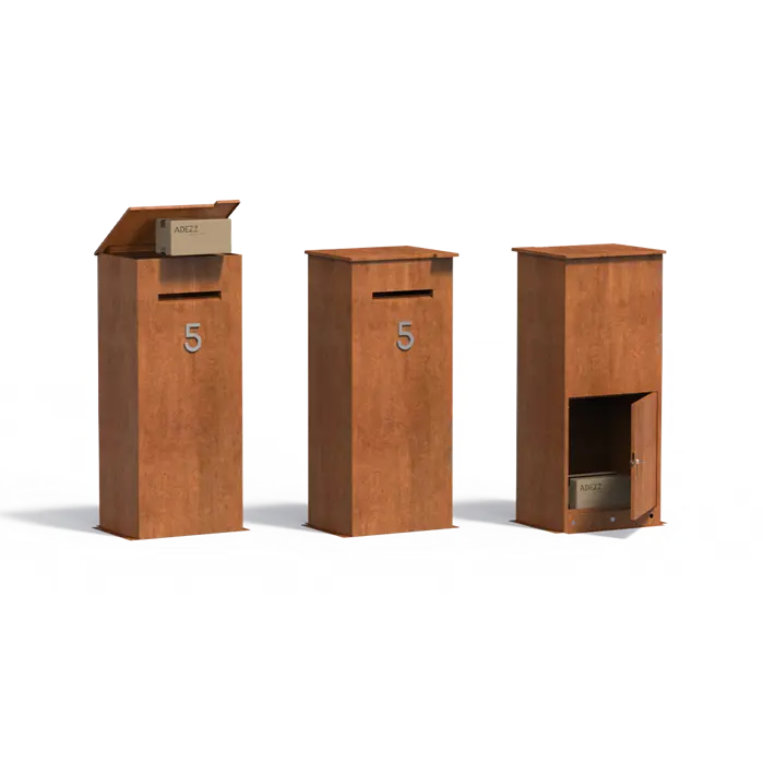 Brievenbus van cortenstaal - brieven en pakketten model