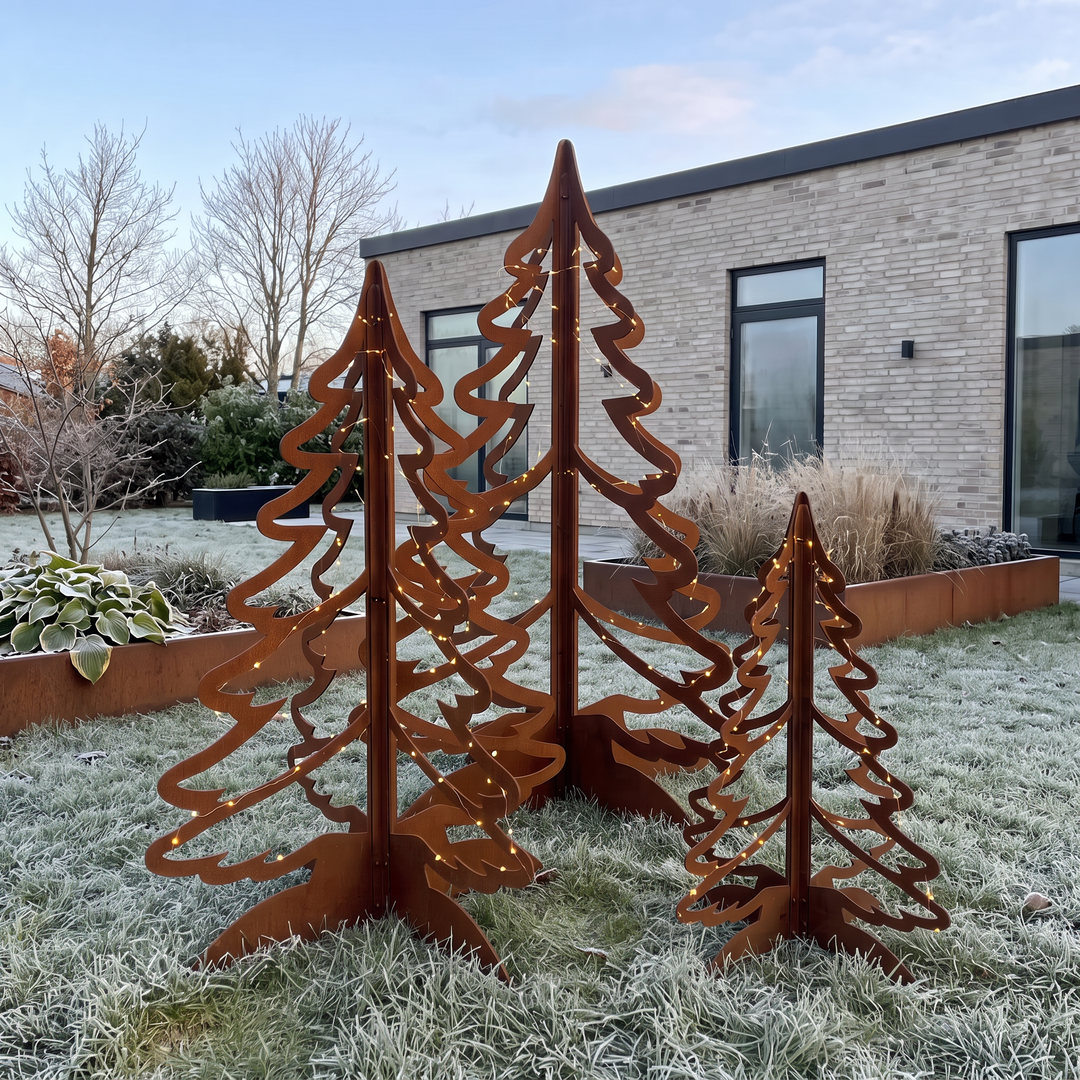 Set met kerstbomen van cortenstaal
