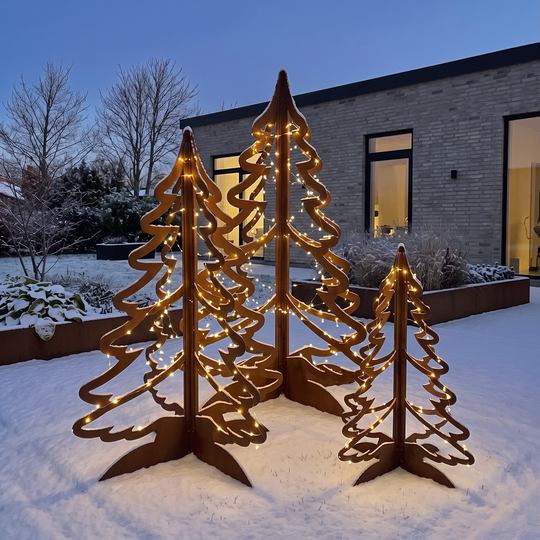 Set met kerstbomen van cortenstaal