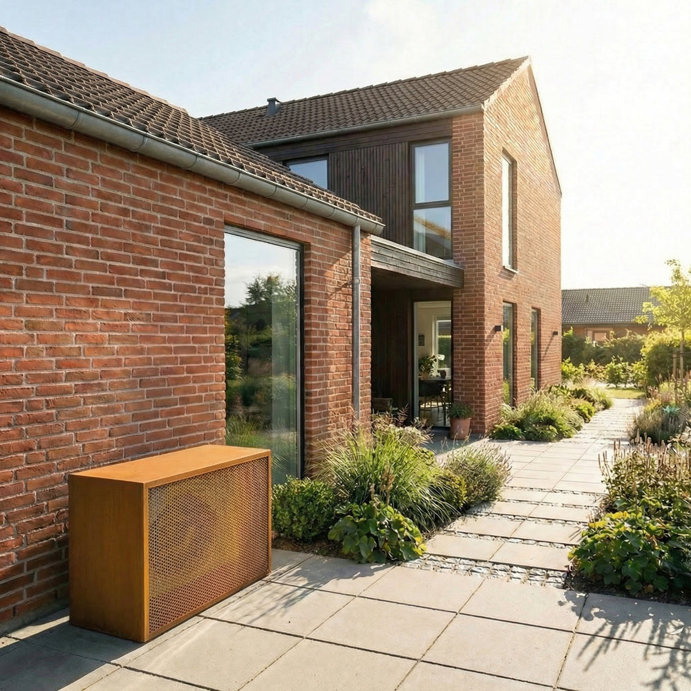 Maatwerk: Overkapping voor warmtepomp van cortenstaal