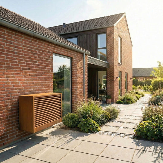 Overkapping voor warmtepomp van cortenstaal, geribbeld model