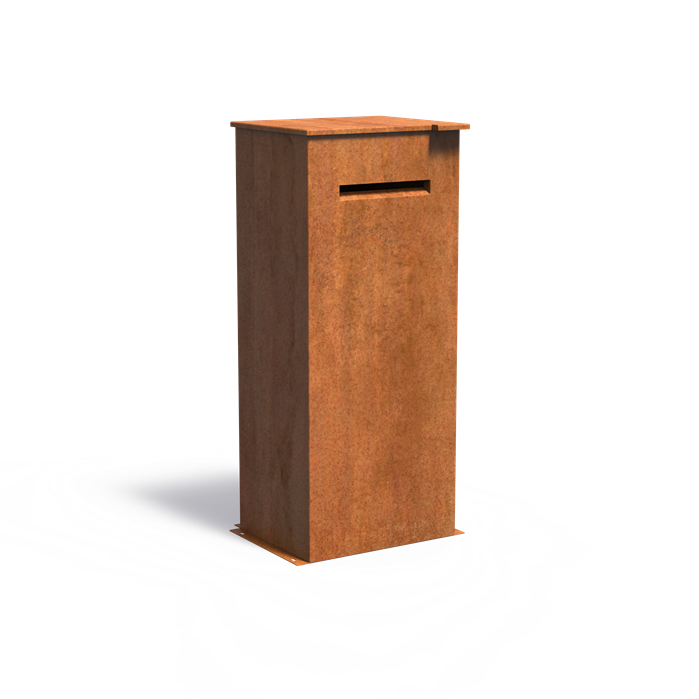 Brievenbus van cortenstaal, brieven en pakketten