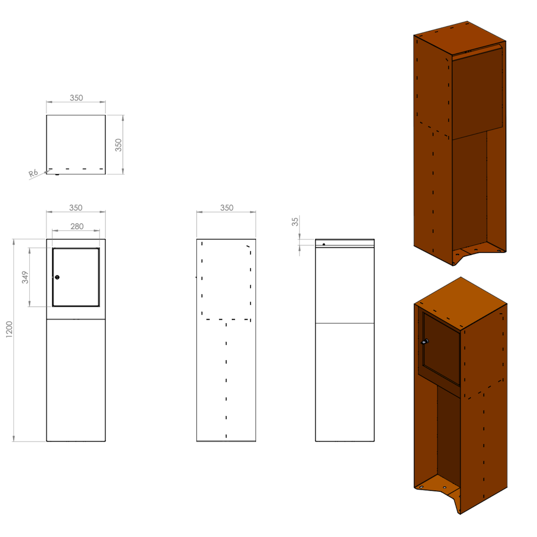 Brievenbus van cortenstaal - design model