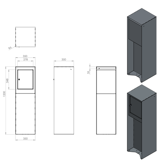 Brievenbus van gelakt staal - design model