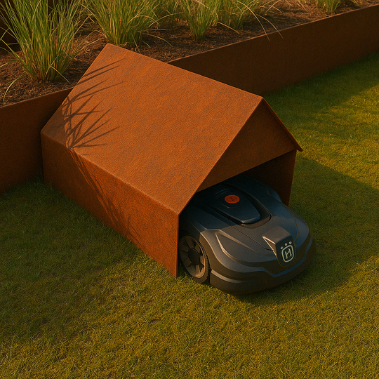 Overkapping voor robotmaaier met zadeldak