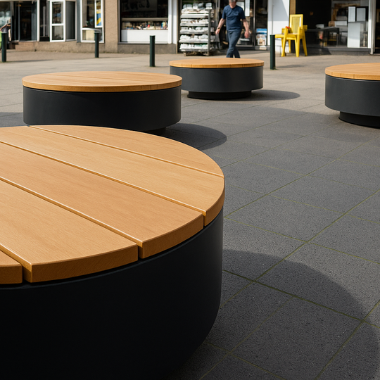 Ronde bank/platform van gepoedercoat staal