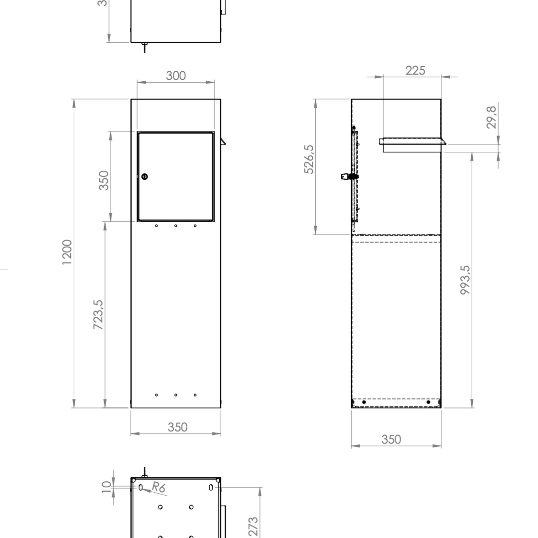 Brievenbus van cortenstaal, hoek