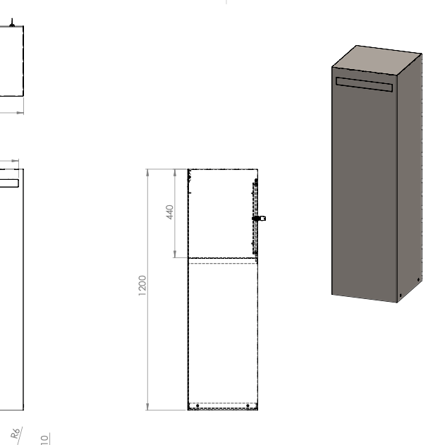 Brievenbus van gelakt staal, minimalistisch